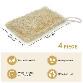 YICOTA 4 Pack Seep Eco Sponges,Reusable Washing Up Sponge,Compostable Kitchen Sponge Cleaning Sponges with Cotton Hanging Loop Natural Loofah,Scourer Sponges for Kitchen, Household Non-Scratch