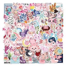 100 Pcs Axolotl Stickers, Kawaii Stickers Aesthetic, Waterproof Vinyl Cute Axolotl Stickers for Water Bottles, Laptop, Skateboard, Luggage, Scrapbook, Guitar