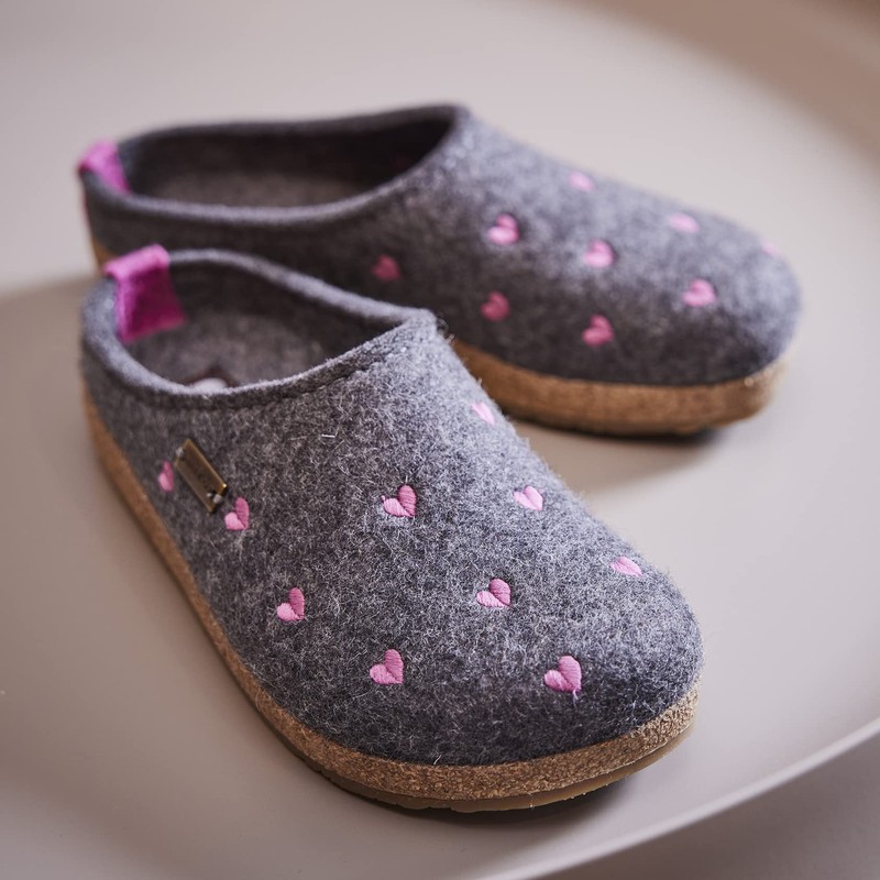 HAFLINGER Cuoricini Felt Clog Wool Slipper Gray EU 37