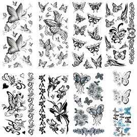 Yesallwas TATTOO Tattoo Stickers Butterfly Black Long Lasting 9pcs Set Tattoo Stickers Butterfly Tattoo Stickers Butterfly Tattoo Sticker Body Stickers Waterproof for Kids Women