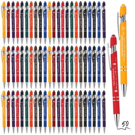 Fuutreov 50 Pcs Christian Pens Gift Bulk Bible Verse Inspirational Ballpoints Screen Touch Positive Scripture Metal Pens for Bible Set Sunday School Teacher Pastor Church Men Women(Multicolor)