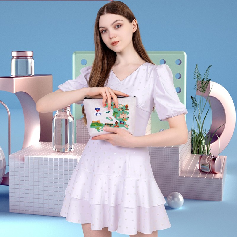 MEIKIUP Haiti Travel Cosmetic Bag Haiti Souvenir Haitians Flag Travel