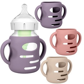 BUSOHA 3 Pack Silicone Sleeves for Dr. Brown's Glass Baby Bottles - Drop Protection Baby Bottle Sleeves Compatible with Dr. Brown's Newborn Glass Bottles with Silicone Handles,5oz