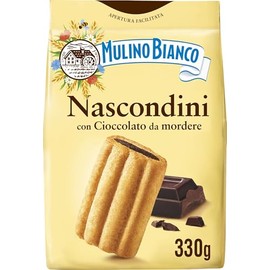 Mulino Bianco Biscotti Frollini Nascondini con Cioccolato da Mordere, Senza Olio di Palma, Colazione Ricca di Gusto, 330 g