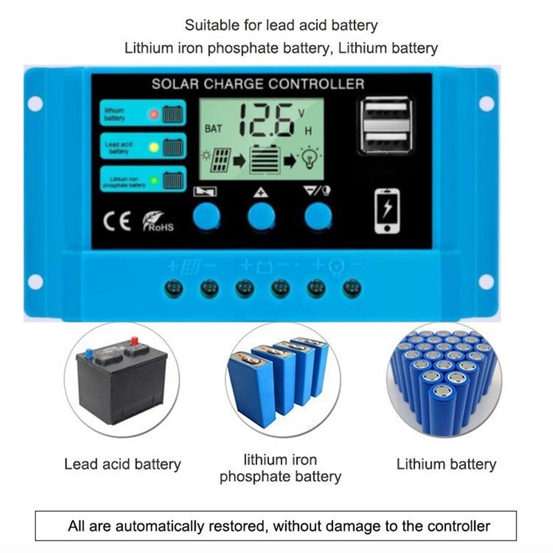 12V 24V Solar Panel Controller LCD Display Photovoltaic Charge Controller