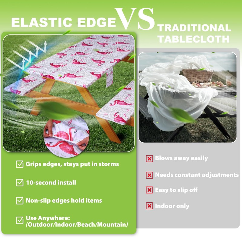 Picnic Table Cover with Bench Covers Vinyl Elastic Edges Fitted