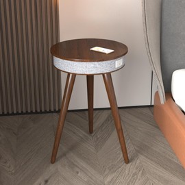 Louis Donné Music Night Coffee Table End Table Speaker 15w BT Speaker 5.0 2 Speaker Waterproof Wood top feet Wireless Chargering hi FI Multi Table Home Decor Gifts (Walnut) Wood top Solid Foldable