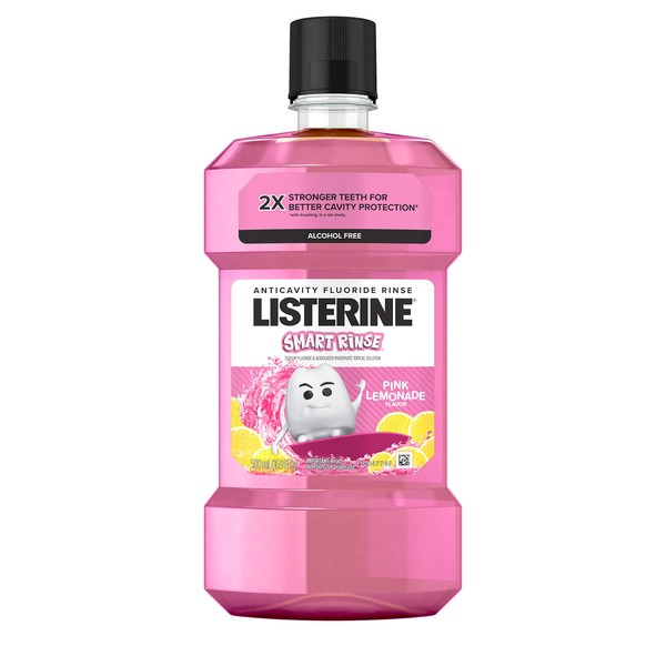 Pharmapacks Listerine Smart Rinse Kids Fluoride Anticavity Mouthwash, Pink Lemonade Flavor, 500 mL (Pack of 2)