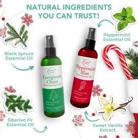 Holiday Aromatherapy Mist 2-Pack – Evergreen Cheer & Peppermint Bliss | Natural Air Freshener & Linen Mist | Perfect Christmas Room Spray & Stocking Stuffer