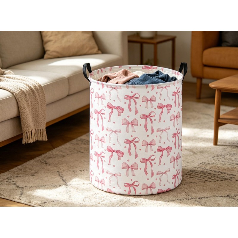 Pink Laundry Basket Bow Hamper for Nursery Hamper Cute Storage