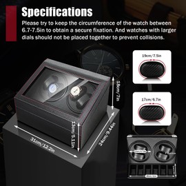 CRYBY Watch Winder, Automatic Watch Winder Case with 4 Quiet Running Motor Watch Winding Display+ 6 Storage Case, Rotating Watch Winder Box Watch Storage Case for Man & Woman's Watches, 12.2 * 9.44In
