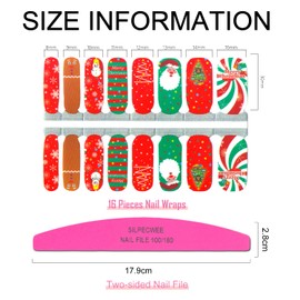 SILPECWEE 5 Sheets Christmas Nail Wraps for Women Nail Polish Strips Holiday Self Adhesive Nail Polish Stickers Gel Nail Strips Fingernails Manicure Design Nail Art Accessories with 1pc Nail File
