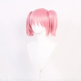 abouder Madoka Cosplay Wig with Hair Clips Costume Wig Pink Short Cosplay Wigs for Anime Cosplay Halloween Party Heat-resistant Fiber Hair Wig