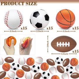 60 Pieces Sports Stress Balls for Kids Mini Footballs Ball, Soccer, Basketball, Baseball Foam Squeeze Stress Balls for Anxiety Relief Relaxation, Sport Party Favor Class Prize Birthday Pet Toys