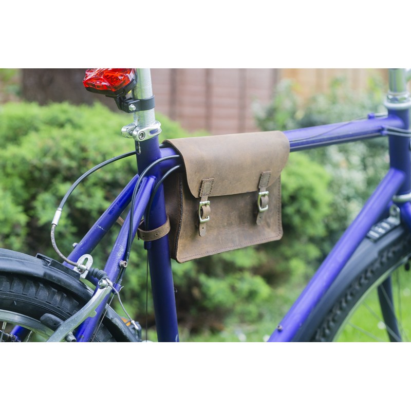 Frame Satchel Bag For Bicycle Genuine Leather ANTIQUE BROWN Bike