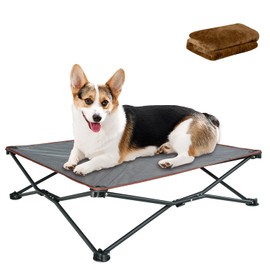unp Camping Dog Bed - Small Collapsible Dog Cot 19 x 19 x 10-inch - Outside Dog Bed Off Ground with Textilene Mesh & Washable Plush Cover & Carrying Bag for Pet Travel (Brown, S)