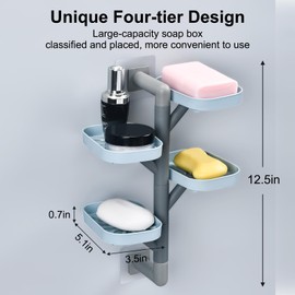 Soap holder four Layer Wall Mounted NO-Drilling Rotatable Self-draining Removable Soap Dish For Shower bathroom tray,Self Draining Sponge Holder,Razor Holder