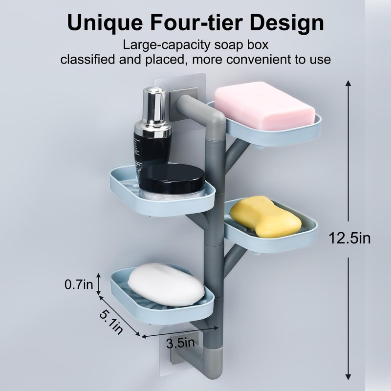 Soap holder four Layer Wall Mounted NO-Drilling Rotatable Self-draining Removable
