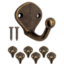 Fuxxer® 6 x Antique Coat Hooks, Towel Hooks, Iron Hooks, Bronze, Set of 6