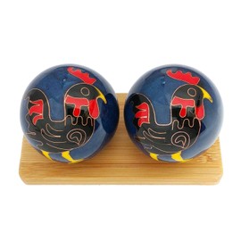 Top Chi Rooster Baoding Balls with Bamboo Stand. Chiming Chinese Health Balls for Hand Therapy, Exercise, and Stress Relief (Medium 1.6 Inch)