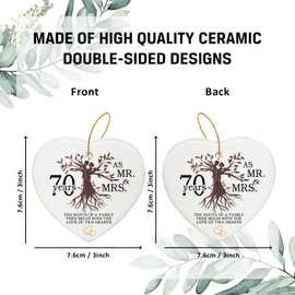 70th Anniversary Decorations, 70th Wedding, Christmas Ceramic Ornament 70th Gift Anniversary for Couple, Parents, 70th Christmas Tree Ornaments, Car Hanging Ornament