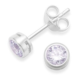 Heather Needham Sterling Silver Cubic Zirconia Earrings -Lavender/Lilac/Mauve sparkly stud earrings with silver surround - size: Small 4mm - Gift Boxed 5555LAV