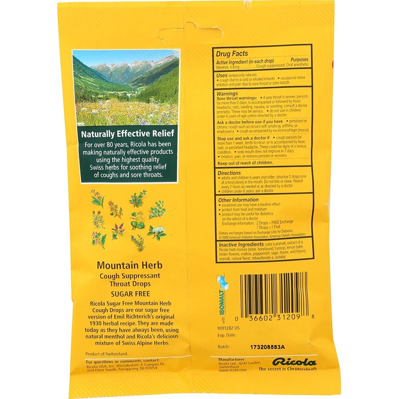 Ricola Sugar Free Original Swiss Herb Cough Drops, 19Count (Pack
