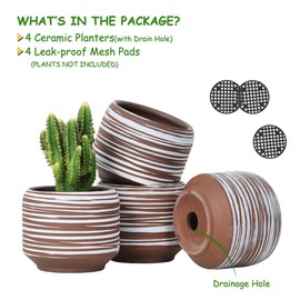 Bestseler Mini Succulent Planter Set – 3.7 Inch Ceramic Pots with Drainage for Indoor Plants, Small Decorative Flower Pots for Cactus and House Plants, Set of 4