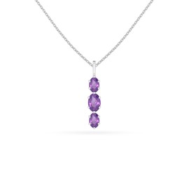 LUSTRE AND LIGHT Natural Amethyst 2 Stone Oval Pendant Necklace for Women in Sterling Silver, February Birthstone Jewelry Gifts For Her Birthday, Anniversary, Graduation (Prong-Set)