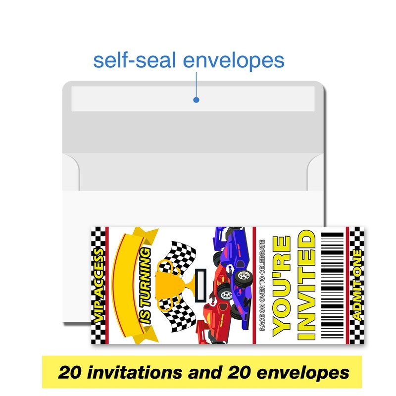 VAHATAN Race Car Birthday Party Invitations 20 Pack Race Car