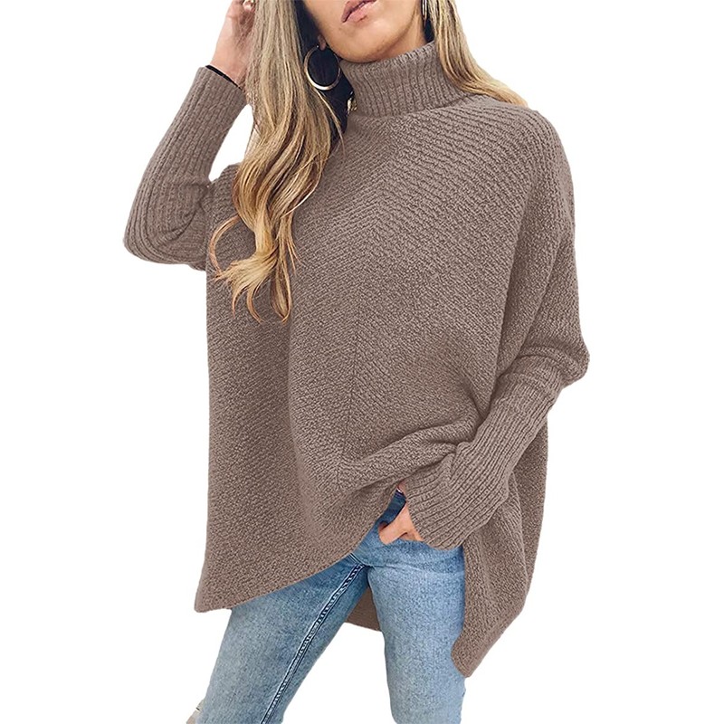 ANRABESS Women's Long Sleeve Turtle Neck Solid Mutmeg Oversized Sweater