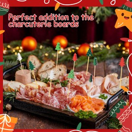 100 Christmas Tree Cocktail Picks, 4.7" Long Christmas Toothpicks for Appetizers, Bamboo Decorative Xmas Skewers Wood Sandwich Fruit Food Sticks for Christmas Party Supplies Charcuterie Accessories