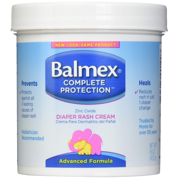 Balmex Complete Protection Baby Diaper Rash Cream with Zinc Oxide + Soothing Botanicals, 16 Oz, Pack of 2