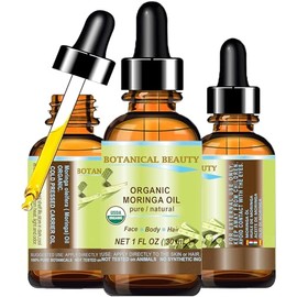 MORINGA OIL CERTIFIED ORGANIC. 100% Pure / Natural / Undiluted. 1 Fl.oz.- 30 ml. For Skin, Hair, Lip and Nail Care. by Botanical Beauty