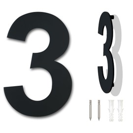 Brushed Modern Stainless Steel House Number 152 mm High Black Coating, Floating Appearance (Number 3)
