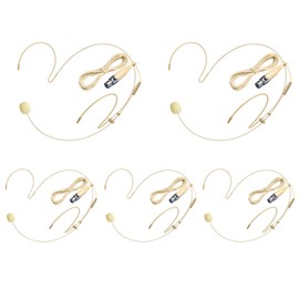 Headset Microphone for Singing Double Over Ear Earset 4 Pin Mini XLR Ta4f Plug Mic 1.5m Cable and Windscreen Head Hanging Condenser Omnidirectional Mic Compatible with Shure,5 Pack,Beige
