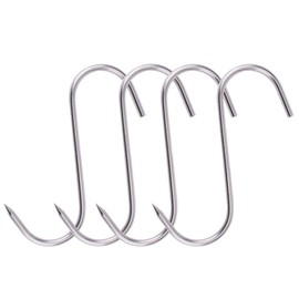 6 Inch S-Hook Meat Hooks Heavy Duty Stainless Steel Meat Processing Butcher Hook Hanging Drying BBQ Grill Cooking Metal Meat Hooks for Butcher, Farmer, Hunter（4 Pack-4MM） (6 inch)