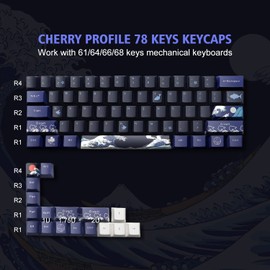 XVX - Teclas PBT 60 por ciento, gran onda apagado Kanagawa teclas japonesas, juego de teclas personalizadas DYE-Sub, teclas de perfil de cerezo para interruptores Cherry Gateron MX 61/64/66/68,