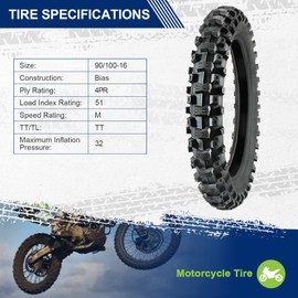 MaxAuto Motocross Rear Tire 90/100-16 Dirt Bike Tire 90/100-16