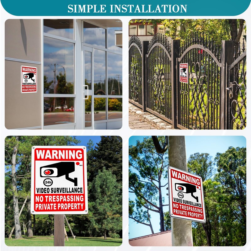 4 Pack Private Property No Trespassing Sign, Rustproof Aluminum 24-Hour