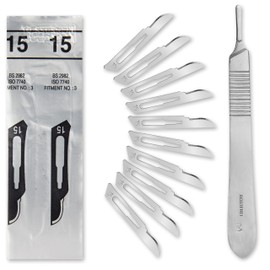 Set of 50 Sterile Scalpel Blades Figure 15 Made of Carbon Steel - Replacement Blades + 1 x Shehadeh - Scalpel Holder - Stainless Steel