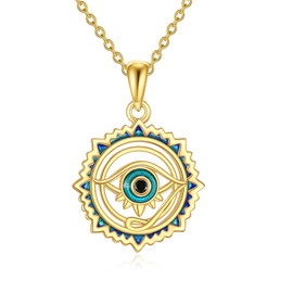 AINFQY Evil Eye Necklace 925 Sterling Silver Evil Eye Pendant Necklace Greek Protection Jewelry Gifts Lucky Necklace for Women Men, 1.16*0.82inches, Sterling Silver, Cubic Zirconia