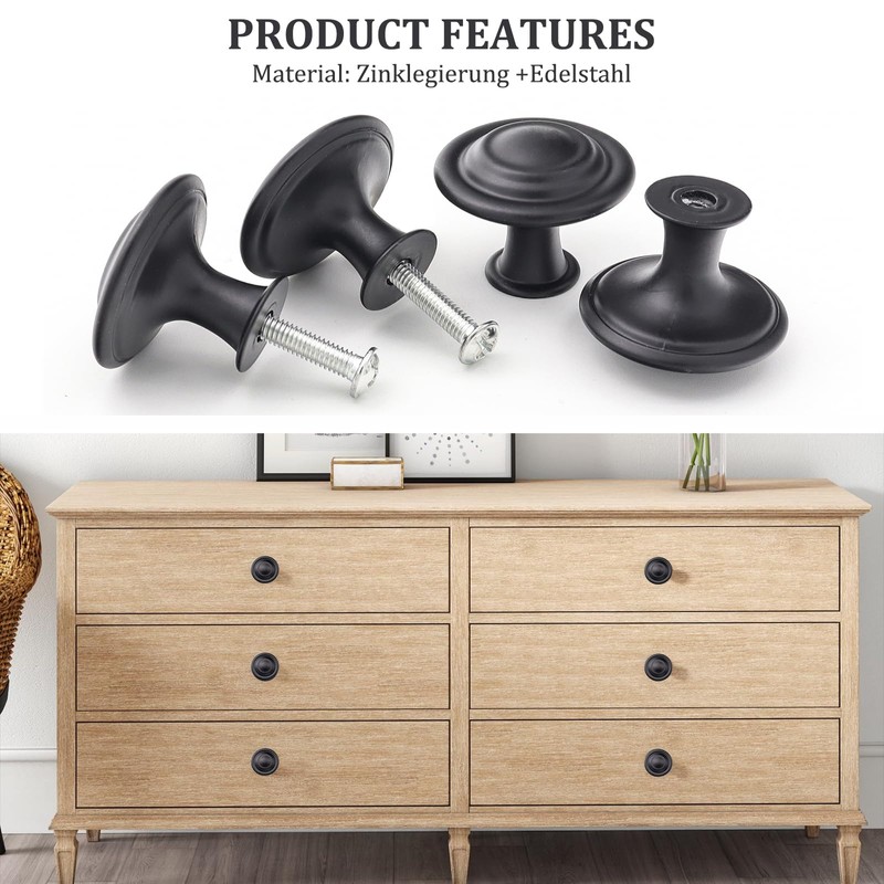 Misuyue Cabinet Knobs, Black, Vintage Furniture Knobs, Matte Black, Pack