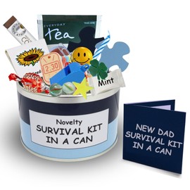 Survival Kit In A Can Dad To Be Gift. Humorous Novelty Funny Daddy To Be Gifts For Men Father/New Baby New Dad Gift Set. Packed with Fun Blue/Navy
