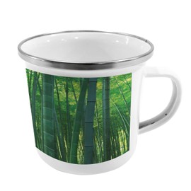 Ambesonne Asian Themed Steel Camping Mug, Oriental Exotic Trees in the Rainforest Horizontal Jungle Stalk Nature View Print, Printed Thermal Cup for Camping and Outdoor Activities, Green