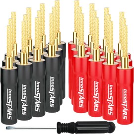 InnoStars Flex Pin Banana Plugs (12 Pair, 24 Pcs), Speaker Connector Pin Plug Type, 24K Gold Plated Insulated for Spring Loaded Speaker Terminals, Support 12 AWG to 20 AWG Wires