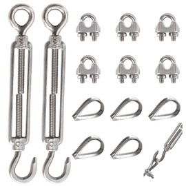 YEYIT 13 PCS Turnbuckle Wire Tensioner M6 Heavy Duty 304 Hook & Eye Rope Cable Tension Set with Wire Rope Clip M3 and Wire Rope Thimble for Clothesline Railing Decking Plants Fence