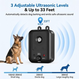 Anti Barking Device for Dogs, Ultrasonic Dog Bark Deterrent Devices, Auto Dog Barking Deterrent Devices, 3 Modes Ultrasonic Bark Box, Dog Barking Stopper Long Range 33ft, for Indoor & Outdoor Use