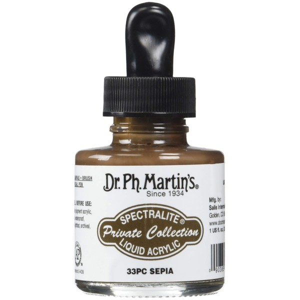 Dr. Ph. Martin's Spectralite Private Collection Liquid Acrylics (33PC) Arcylic Paint Bottle, 1.0 oz, Sepia, 1 Bottle