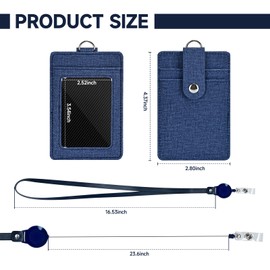 PU Leather Retractable Badge Holder with Clear ID Window & 3 Storage Compartments - Double-Sided Vertical ID Card Holder with Neck Lanyard, 23.6inch Reel & Snap Closure for Nurses, Teachers, Blue